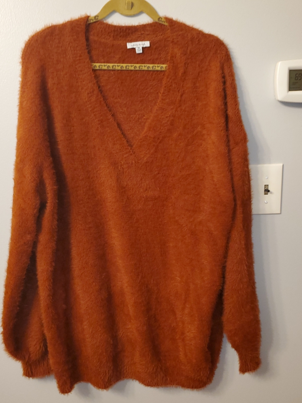 White Birch Sierre Cozy V-Neck Rust Fuzzy Sweater